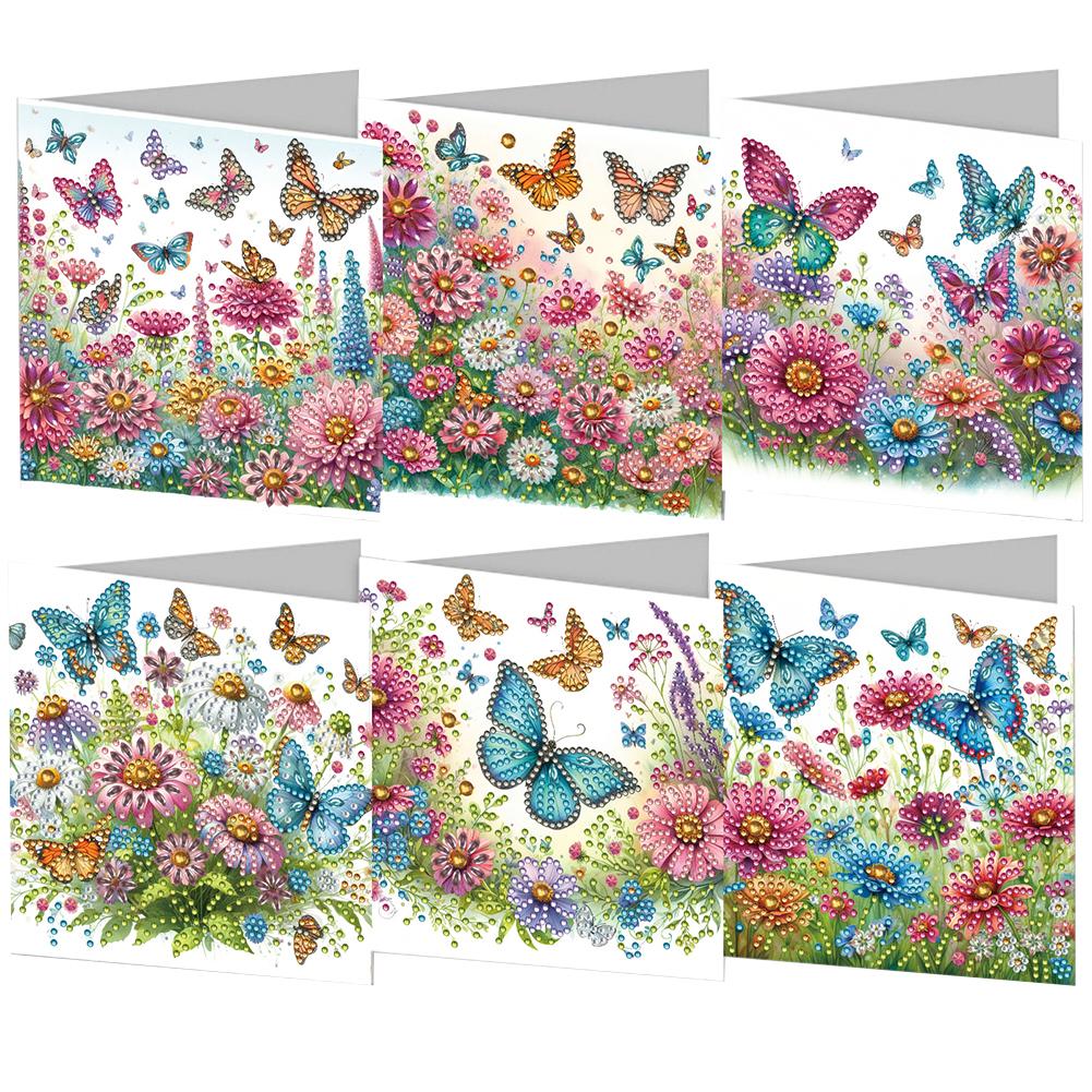 6pcs Diamond Painting Greeting Cards Handmade 5D Rhinestone Embroidery Arts Cards Kits Arts Crafts for Birthday Thanksgiving Day