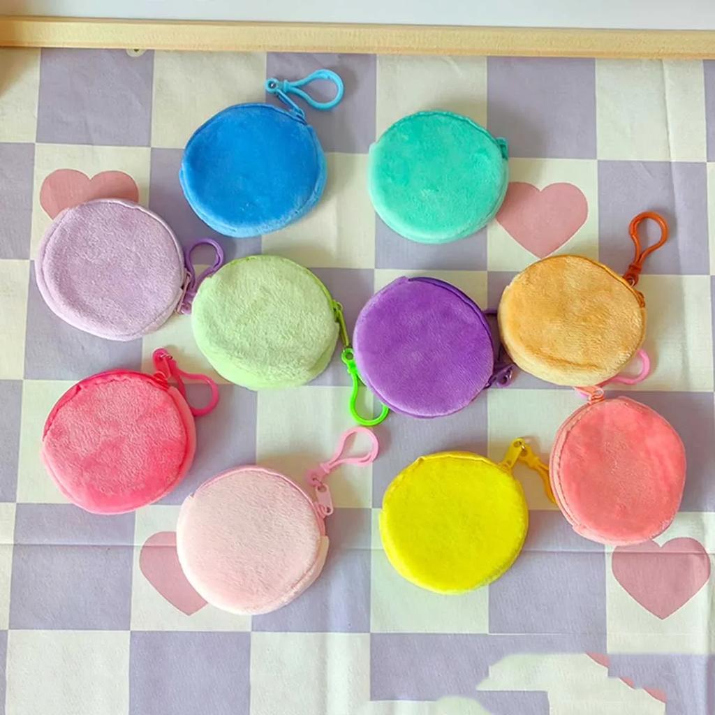 1PC -Round Candy Colored Plush Zero Wallet Wholesale Keychain Cute Headphone Bag Coin Bag Minimalist ID Card Bag