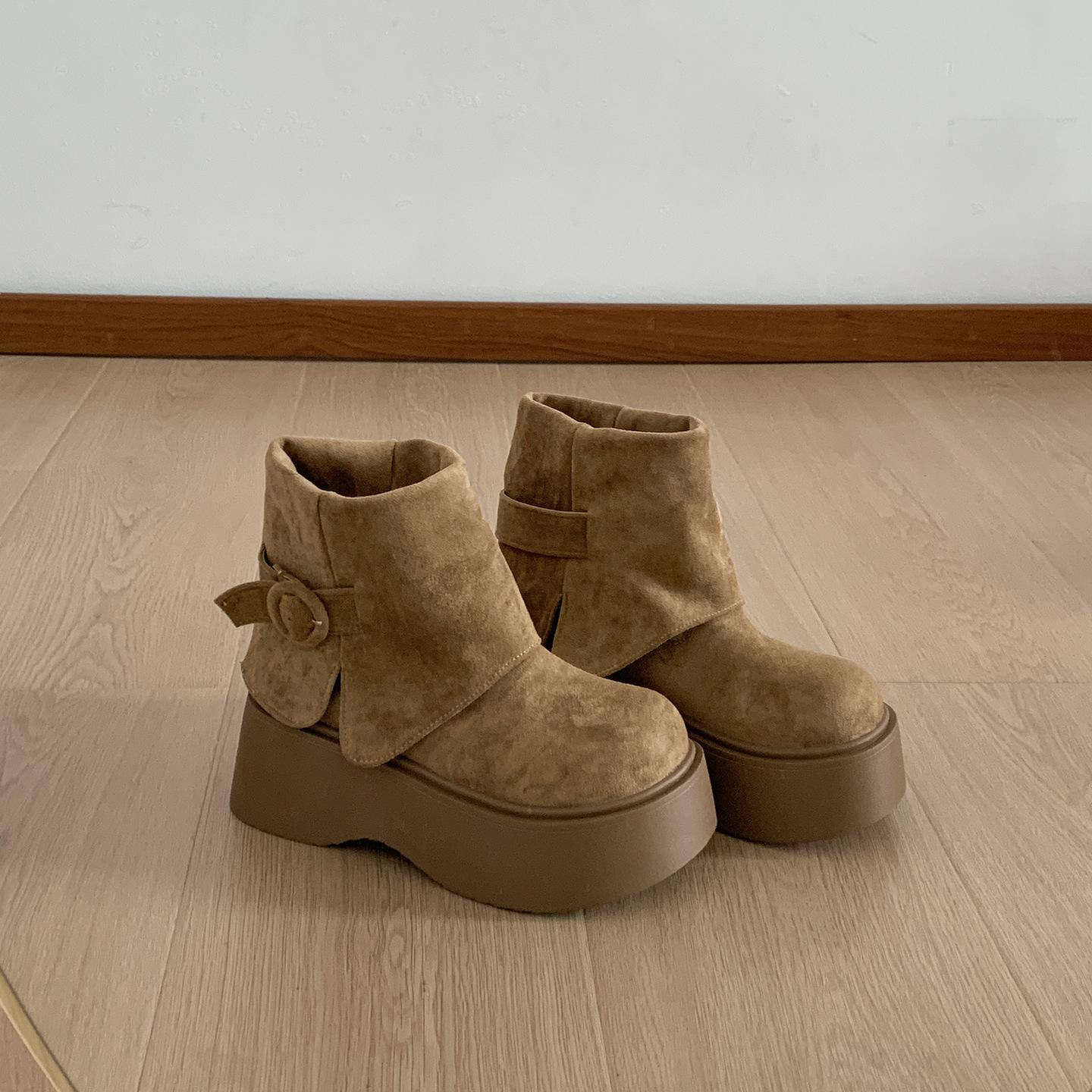 

Queen Fan retro small thick-soled heightening boots women s 2025 new autumn with skirt and thin short boots 40 хаки