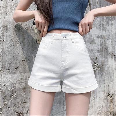 2021 Sommer High-Waist Weiße Denim A-Linien Shorts für Damen – Lockerer, Schlankmachender Schnitt