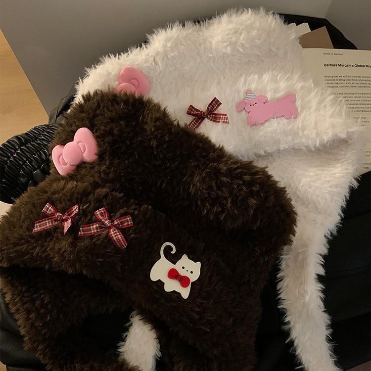 Cute bear ears cat bow plush hat female thickened warm face small hat Lei Feng hat