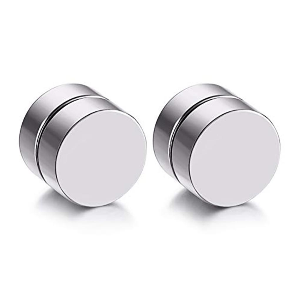 2 Pairs Stainless Steel Magnetic Fake Gauge Earrings 6-10mm Non Pierced Studs for Men and Women