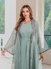 Available: Elegant Embroidered Muslim Two-Piece Mesh Long Dress Abaya for Women
