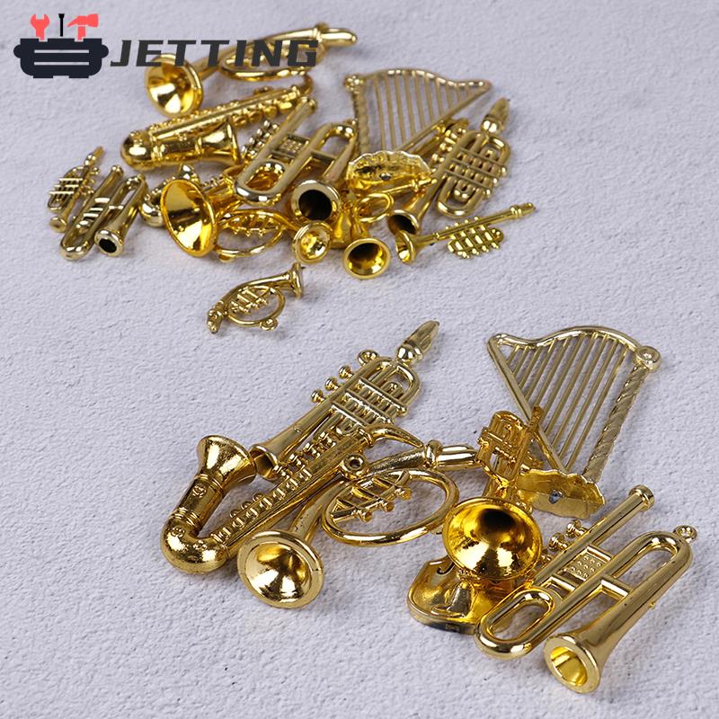 7PCS Mini Plastic Gold Musical Instrument For Christmas Tree Hanging Xmas Decor Gift Collecting Musical Toy