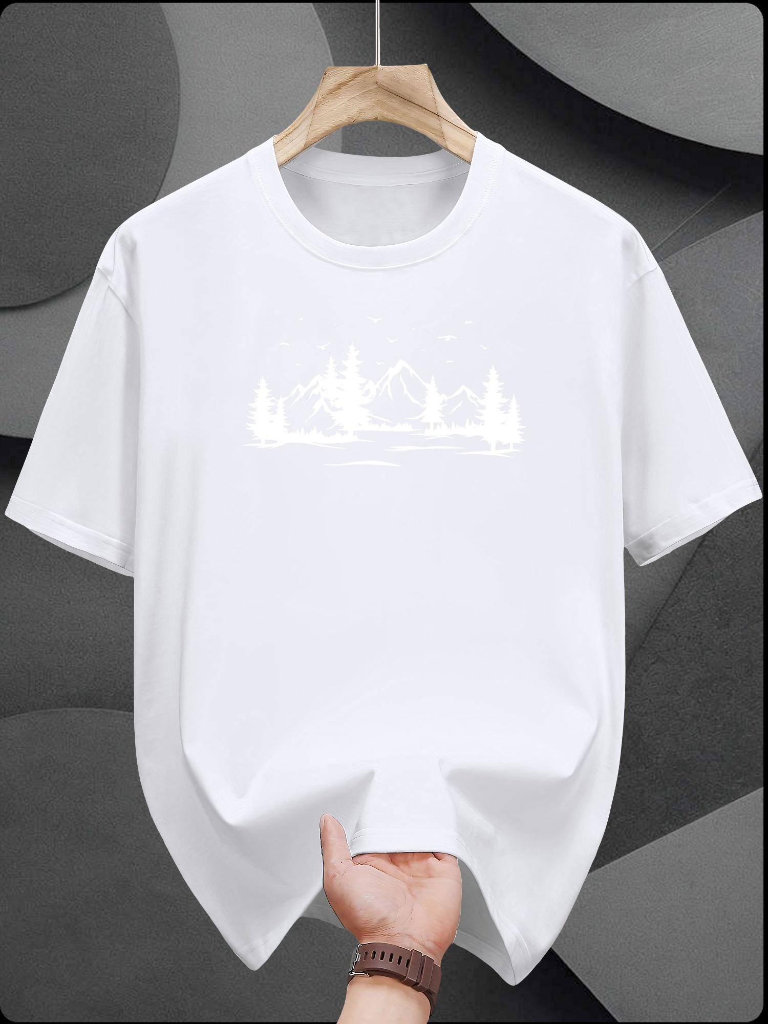 Casual Summer Cotton T-shirt with Mountain Print -Cotton S