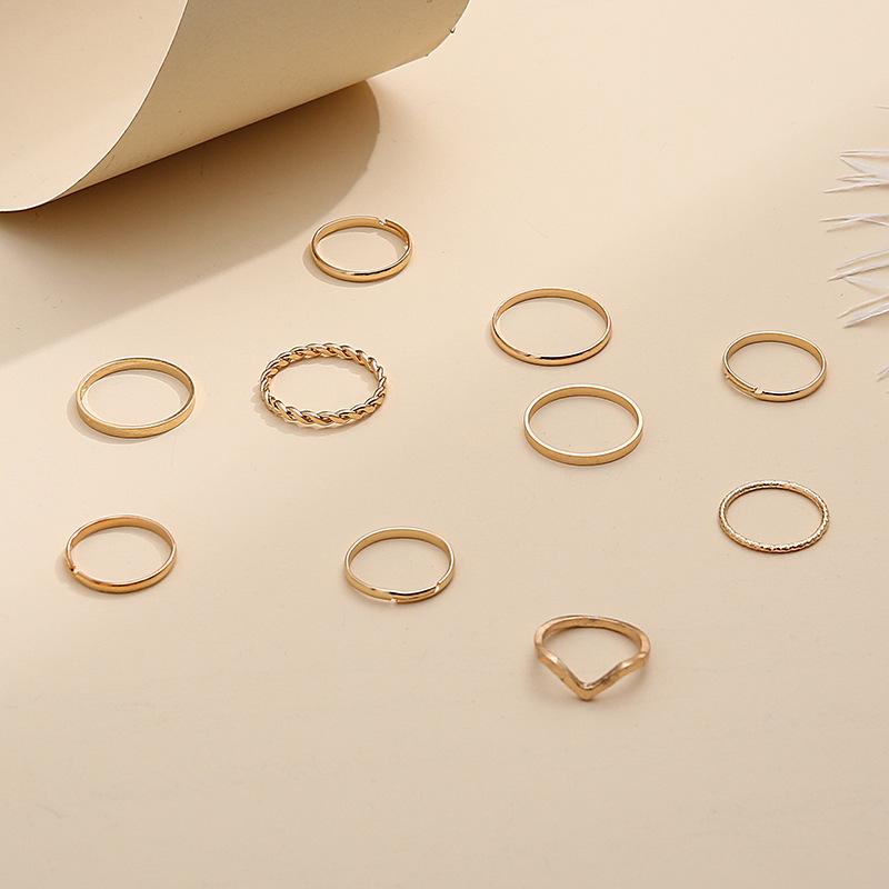 Wind Joint Ring 10-Piece Set Of Simple Wind Element Ring Twist Sequined Ring For Women