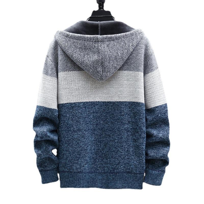 Męski sweter z dzianiny polarowej Kurtki w paski Modne bluzy z kapturem Zima Jesień Grube Ciepłe Wiatrówki Swetry Odzież