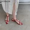 Fashion SUOJIALUN 2025 New Brand Women Sandal Fashion Narrow Band Flat Heel Ladies Gladiator Shoes Pointed Toe Ankle Buckle Zapatos Muje