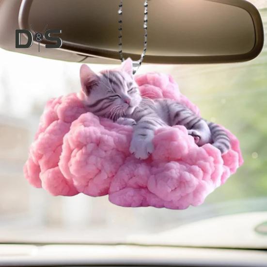 Cat Pendant Rearview Mirror Ornament 2D Cat Whimsical Charm Auto Interior Car Pendant for Indoor Outdoor Decor Gift for Loved Ones