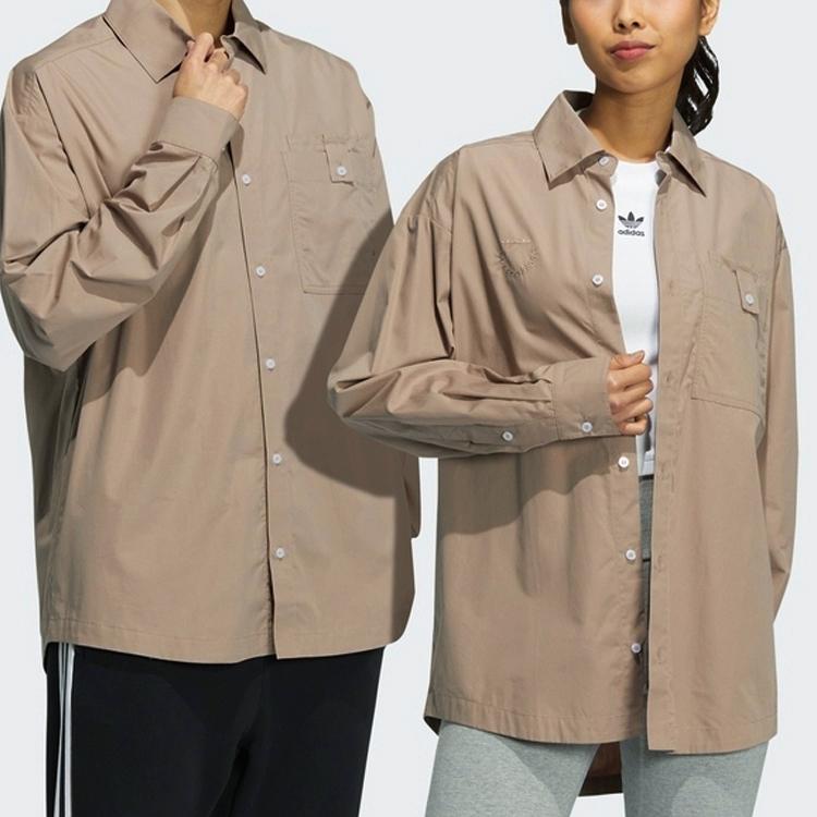 Adidas Originals Solid Color Button Down Long Sleeve Shirt Unisex Shirts Brown HU1231
