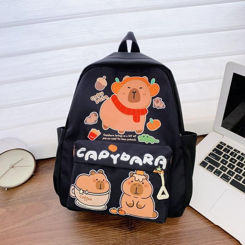Cute Drinking Capybara Milk Tea Bcrocodile Fries Cartoon Pattern Backpack Kid