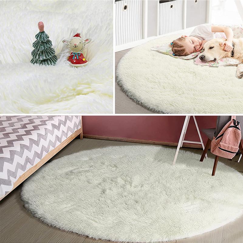 Pink Round Carpet Fluffy Soft Area Floor Mat Children Girls Room Princess Castle Plush Carpet Living Room Home Decor