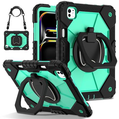For iPad Pro 11 (2025)/11 (2024) Kickstand Case Silicone+PC Tablet Cover with Shoulder Strap