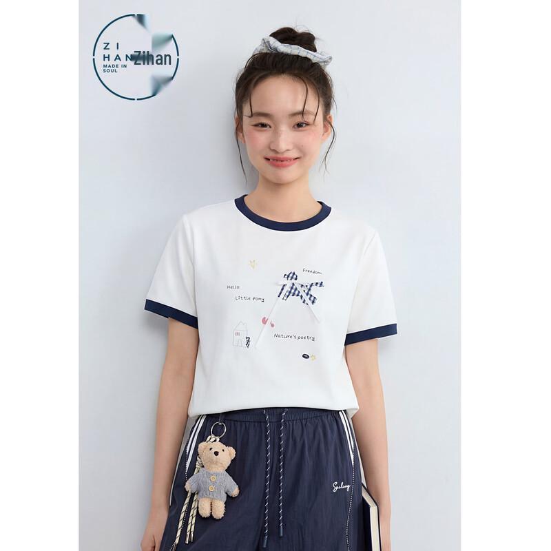 ZIHAN Women's Cotton Feel Cartoon Print Short Sleeve T-Shirt