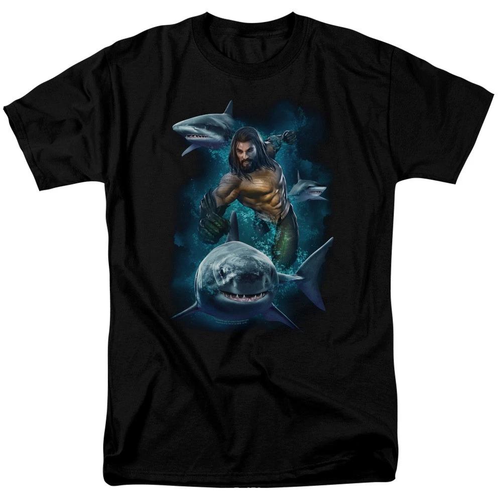 Aquaman Movie Swimming With Sharks DC Comics Licensed Adult T-Shirt XXL