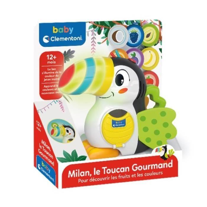 Baby Clementoni - Milan, the Greedy Toucan - Educational Game with Electronic Functions - Light-up Beak - Fabric Wings