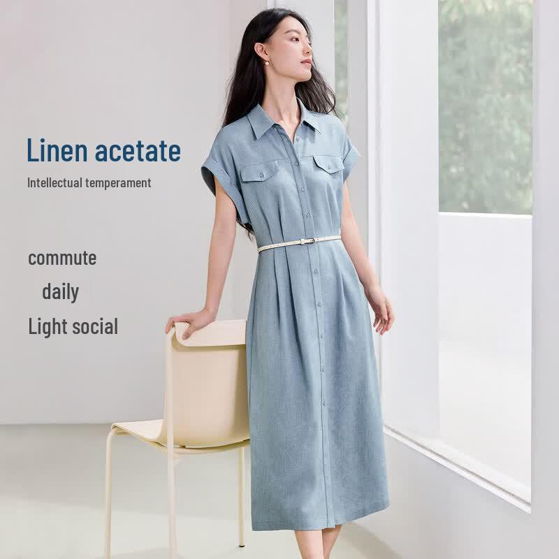 IHIMI Sophisticated Acetate Linen Long Shirt Dress One Size (2XL)