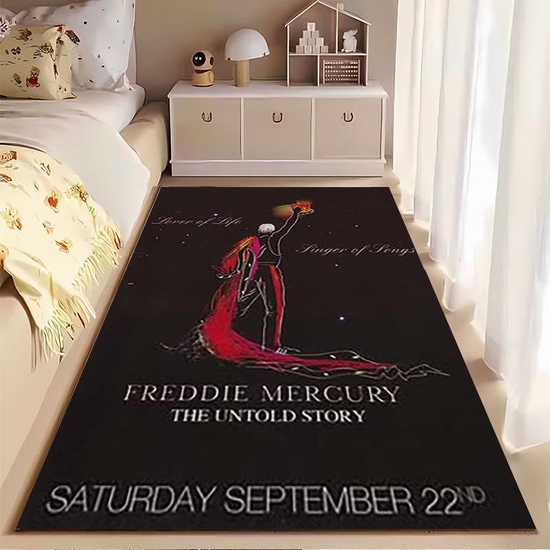 Pop Culture Area Rug, Freddie Mercury Lover of Life Singer of Songs Poster, Man Cave Decor, Non-Slip Mat