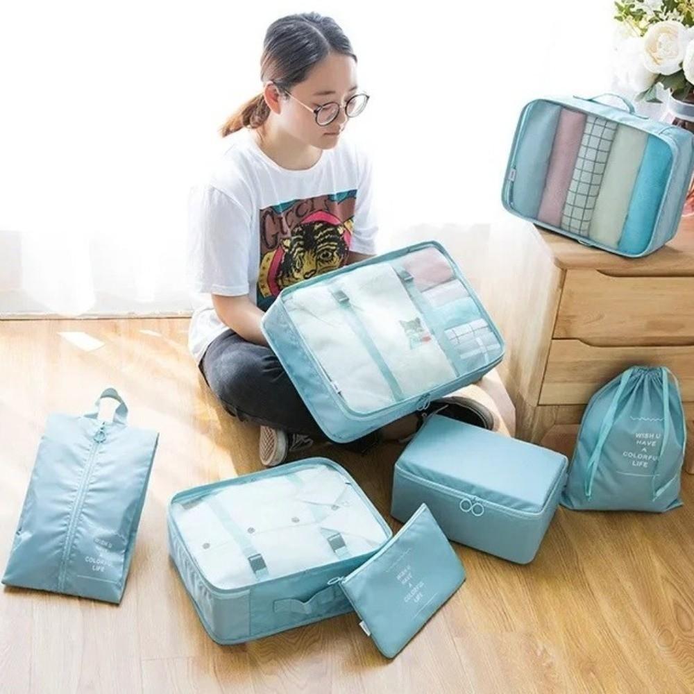 New Set of 7 Travel Organizer Bag Solid Color Waterproof Luggage Packing Clothes Underwear Storage Lightweight Storage Bags