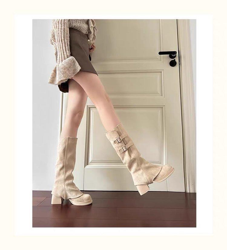 Pile long boots two wear women's boots 2025 autumn and winter new heightening trouser boots removable thick heel thick sole knight boots