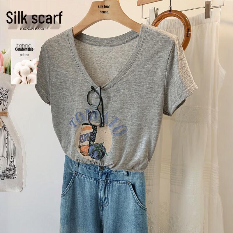 Sibaish Women s V-Neck Cartoon Print T-Shirt L