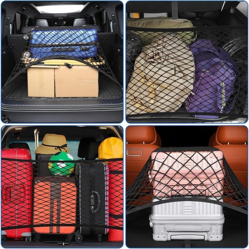 Adjustable Large Elastic Car Boot Net Nylon Mesh Organizer For Car Boot Vehicle Camper Van SUV 100x80cm With 4 Hooks 4 Straps