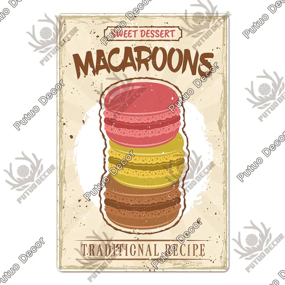 Putuo Decor Donuts Dessert Vintage Plaque Metal Plate Tin Sign Wall Art Decor Retro Poster for Kitchen Cafe Home Iron Painting