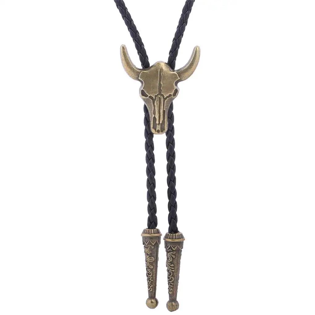 Golden Ties for Men American Cowboy Garment Accessory Tie Adjustable Bull Head Western Cowboy Bolo Tie Pendant Necklace