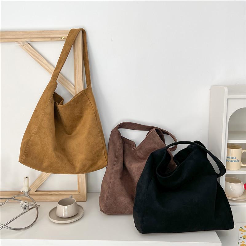 Large Capacity Frosted Suede Tote - Versatile Autumn/Winter Plush Shoulder Bag for Women