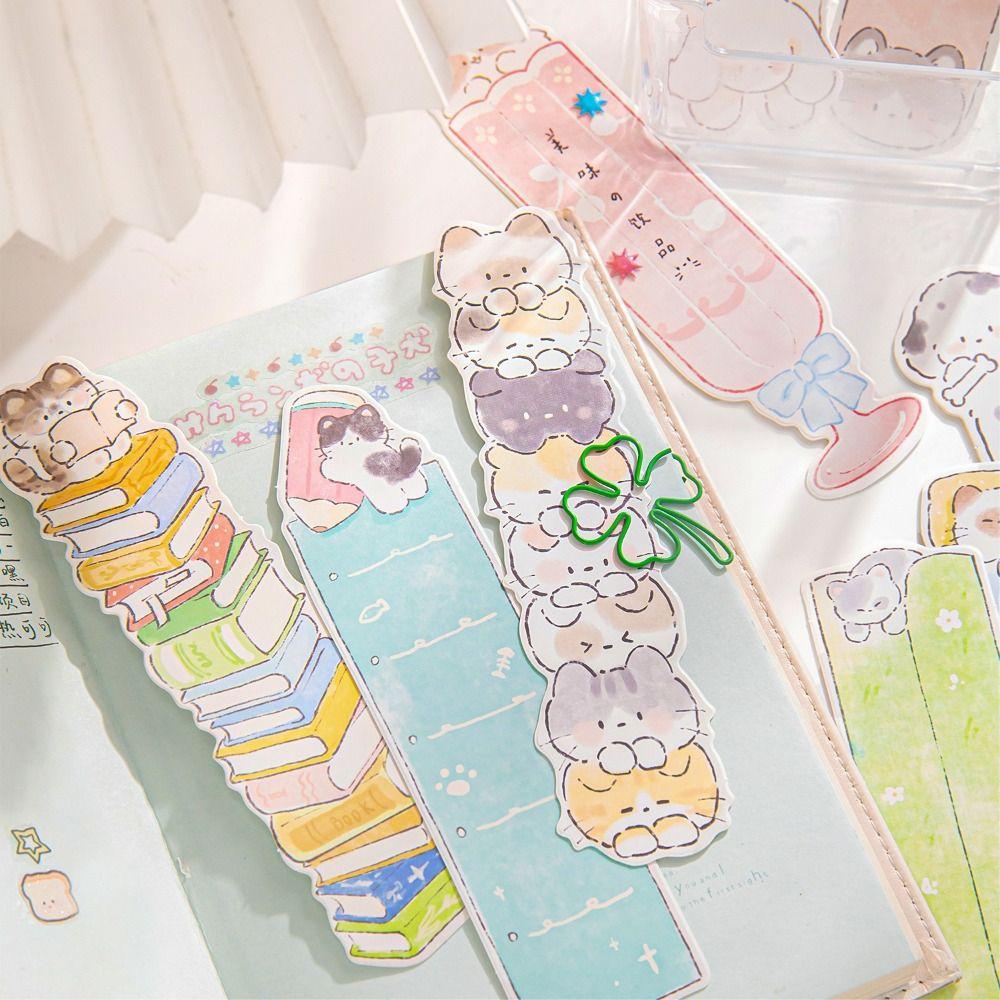 30pcs/Set Cute Paper Small Animal Bookmark Kawaii Kitty Puppy Shape Pagination Mark Reading Book Clip Student Gift