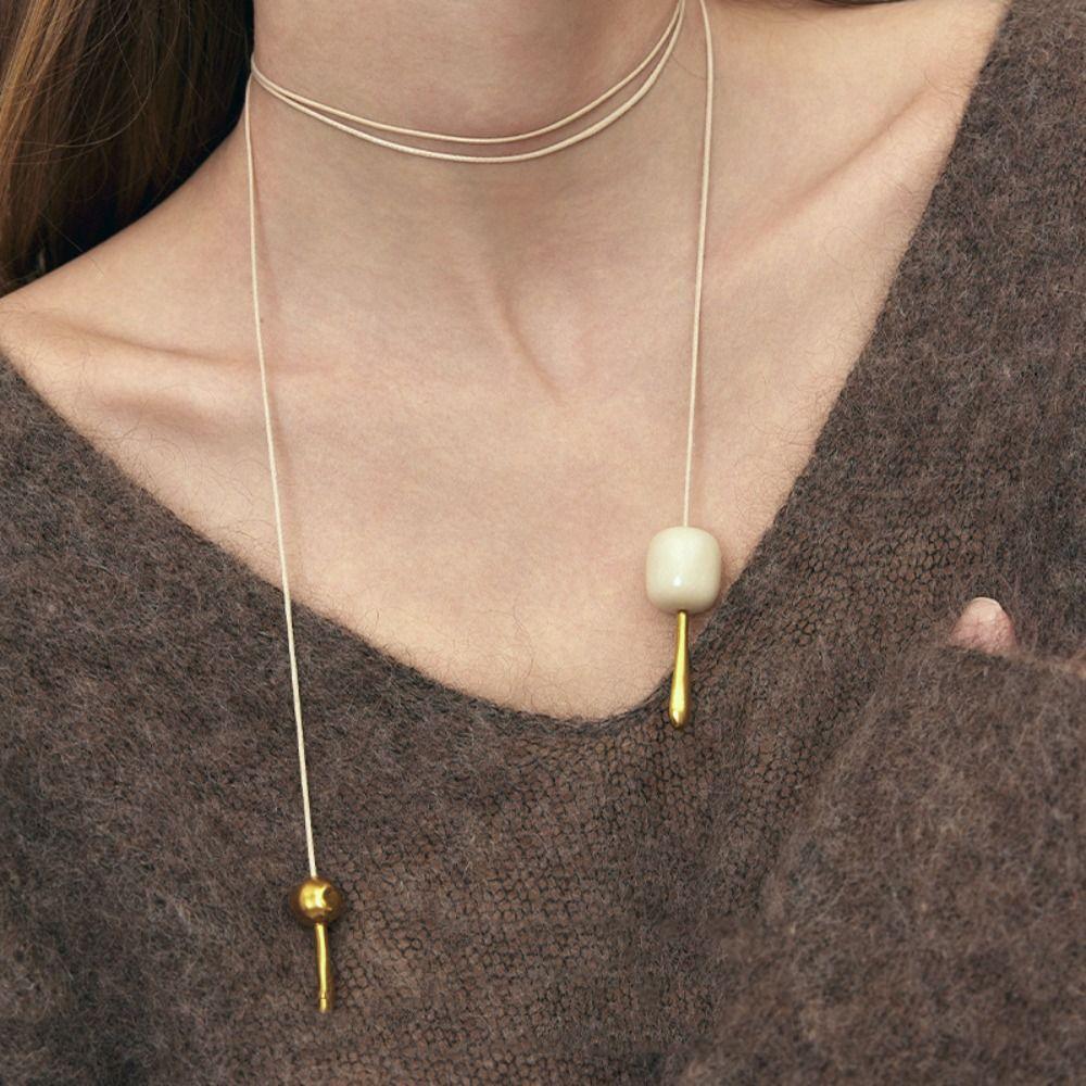 Ästhetische Perlenanhänger Halskette Vintage Trend Choker Mehrlagige Kordelhalskette Damen