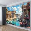 2D Fantasy Venice Style City Tapestry Ancient Roman Architecture with Water Canal Wall Decor Cloth for Home & Bedroom