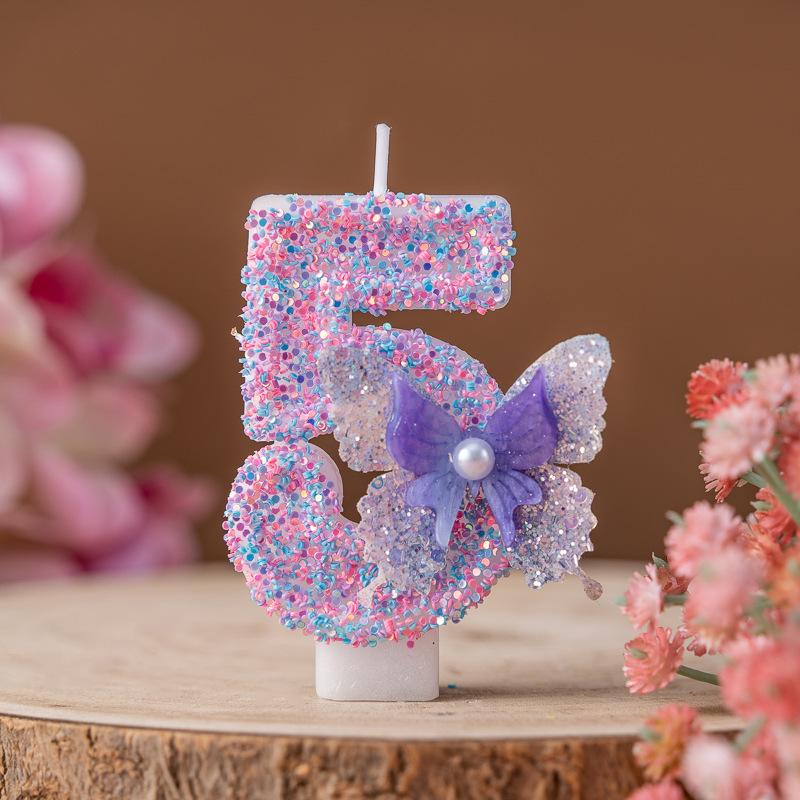 Purple Butterfly Digital Candle 0-9 Birthday Cake Ornament