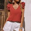 Summer Women's T-shirt in Contrasting Color with Open Shoulders and V-neck