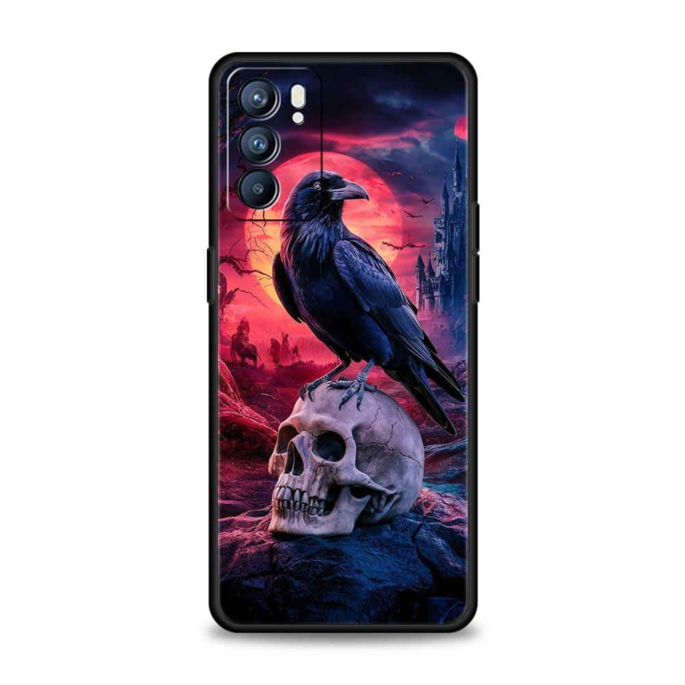Black Raven Phone Case For Oppo Reno 13 12 11 10 7 F Find X5 X6 A98 A80 A79 A78 A57 A54 A31 A17 Pro 5G Soft TPU Cover Fundas Bag