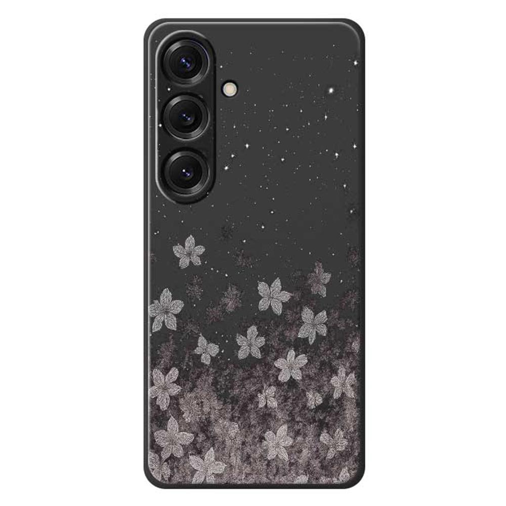 For Samsung Galaxy S25 Case Grey Flowers Pattern Printing Straight Edge TPU Phone Back Cover
