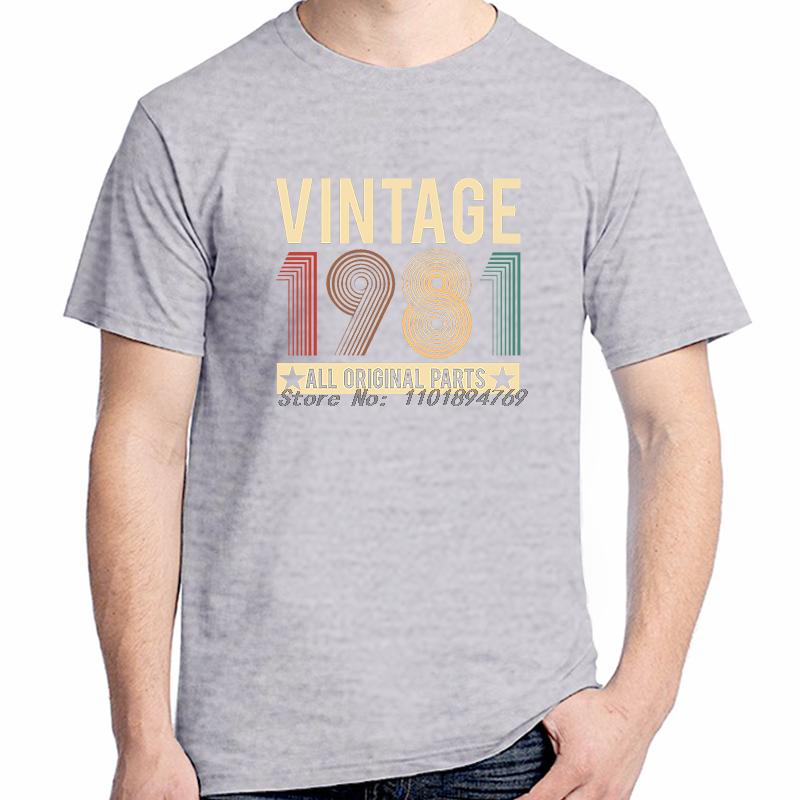 Vintage 1981 Original Parts Funny Birthday Fashion Graphic T Shirts Cotton Short Sleeve Tshirts High Quality Unisexs Clothes