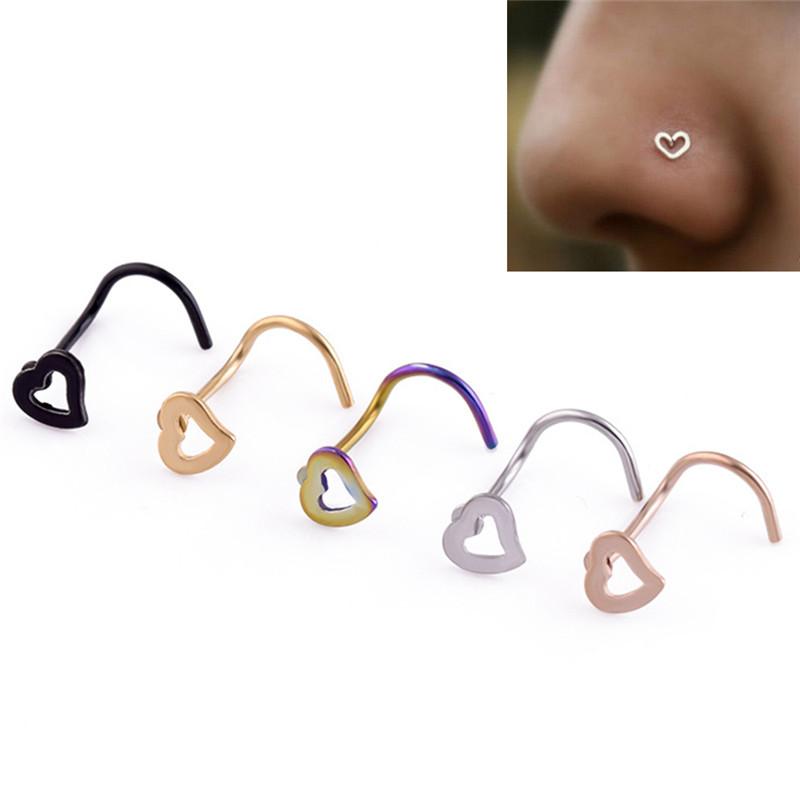 1Pcs Stainless Steel Piercing Nose Ear Lip Ring Hoop Love Nose Ring Punk Jewelry