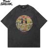Hip Hop Faded Black TShirt Streetwear Graffiti Graphic T Shirt Sad Face Printed Men Tshirt  Cotton Tops Tees Hipster