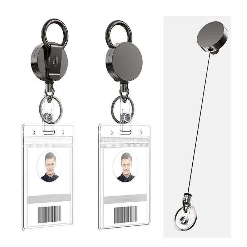 Retractable Pull Badge Reel Black Metal ID Lanyard Name Tag Card Badge Holder Reels Fashion Belt Key Ring Chain Clips