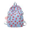 Cute Strawberry Print Girls' Schoolbag with Wide Shoulder Straps Spine Protection Lightweight Campus Backpack