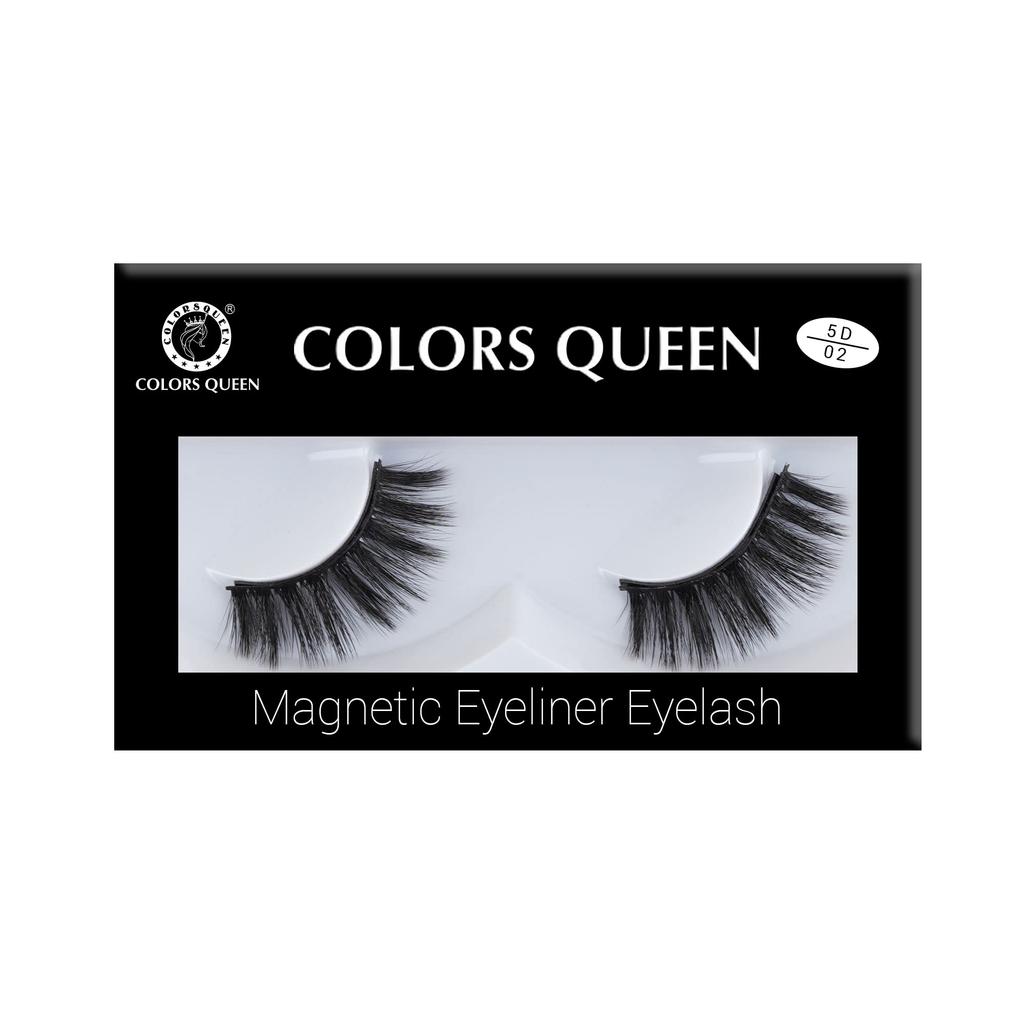 Colors Queen Magnetic Eyeliner Eyelashes for Women | Eye Makeup Lash 5D, Fake Eyelash Long Natural Eyelashes 1 Pair with 5g Eyelash Glue (02)