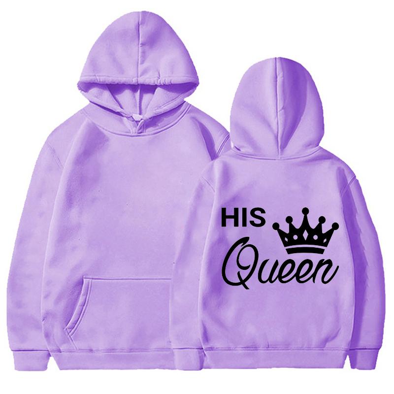 Nya Alla hjärtans dag Hans drottning och Hennes kung Tryckta Huvtröjor Män/Kvinnor Par Sweatshirts Ledig Huvtröja Personlighet Pullover