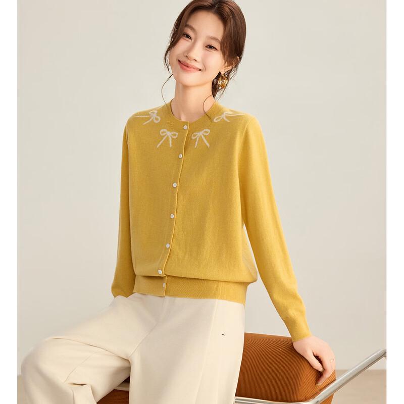 Shexi Women's 100% Wool Jacquard Knit Cardigan