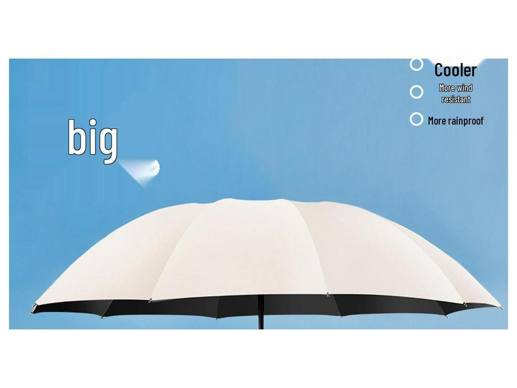 Large Dual-Use Umbrella for Sun and Rain, Manual Folding, Reinforced for Two, Black Glue Sunscreen, Suitable for Men and Women