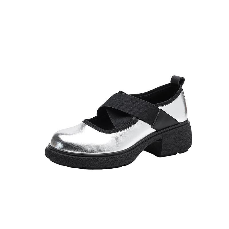 2026 Spring Retro British Style Chunky Heel Mary Jane Shoes, Women s Cross Straps Shoes Round Toe Slip-on Commuter Leather Shoes 35