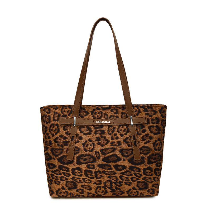 2025 New Leopard Print Women's Large Capacity Frosted Shoulder Tote - Versatile Retro Student Bag for Autumn/Winter