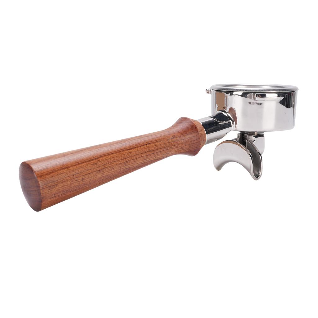 58mm Portafilter with Double Spout Stainless Steel Coffee Machine Portafilter with Wooden Handle for Replacement