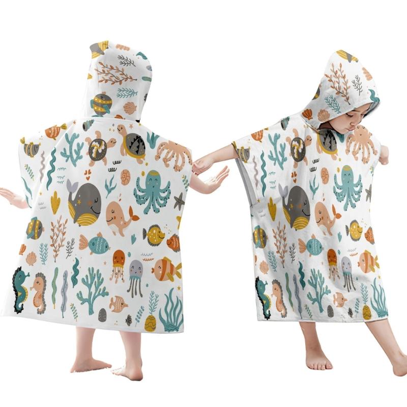 Foldable Children Beach Towel Hooded Wrap Cloth Comfortable Kids Cape Beach Bath Robe Comfortable Cloak Bath Towel