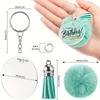 Acrylic 96-piece Set of Pom-pom Keychain Blank Color Leather Fringed Keychain Round Transparent Acrylic Keychain Making Accessories  Business Supplies